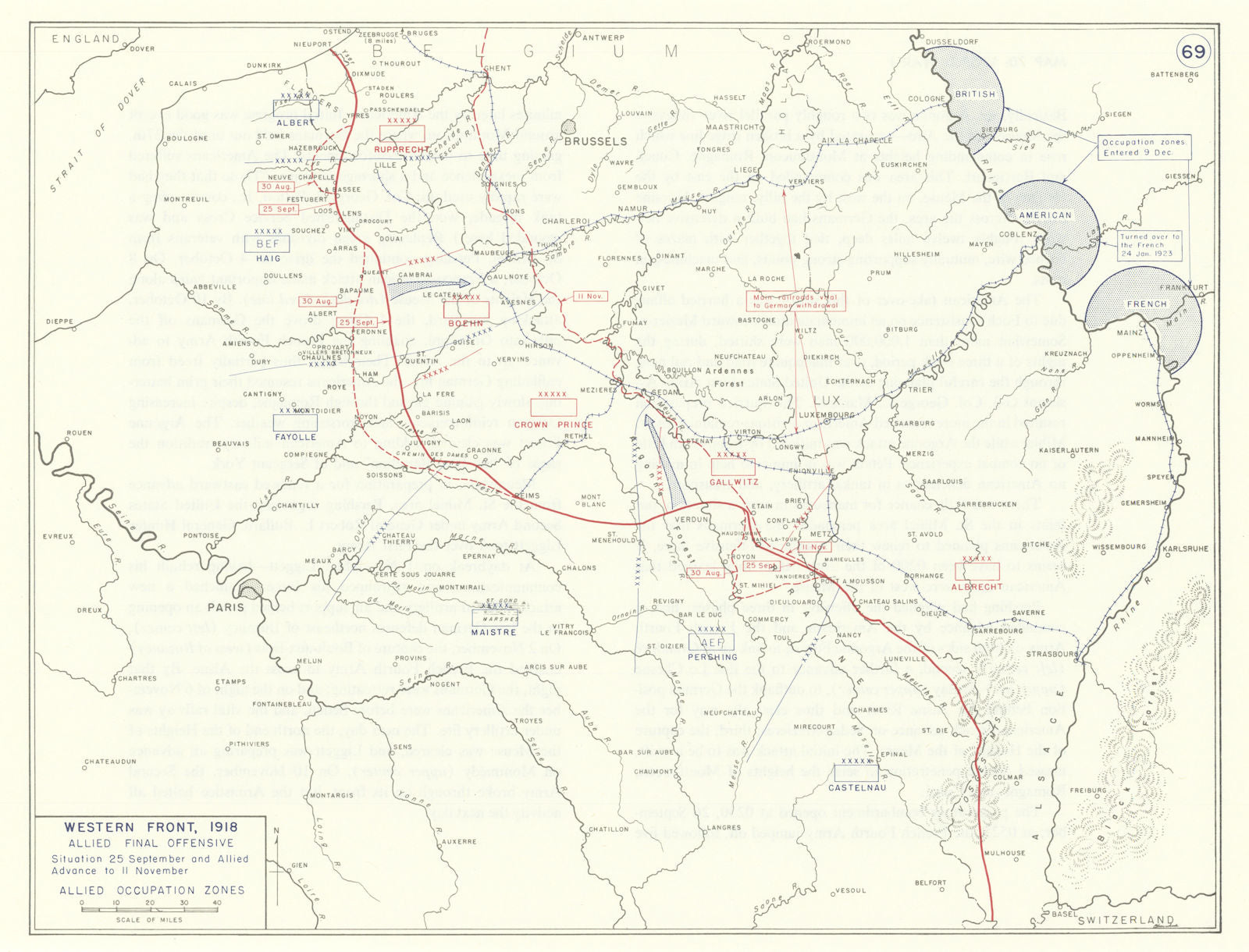 World War 1. Western Front Sept-Nov 1918. Allied Final Offensive 1959 old map